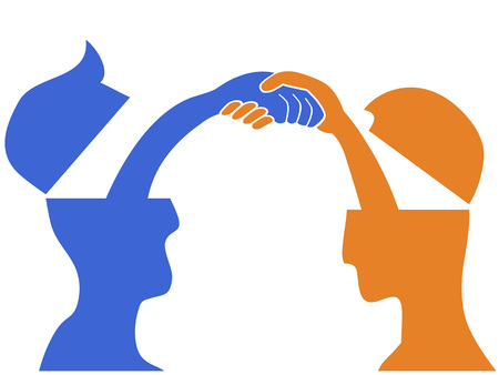 Isolated 2 people head with handshaking on white backgroundのイラスト素材