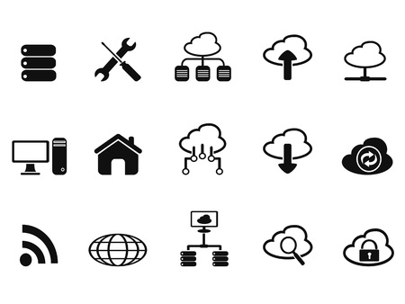 isolated black cloud network icons set from white backgroundのイラスト素材
