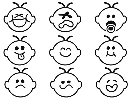 Isolated cute baby face icons on white backgroundのイラスト素材