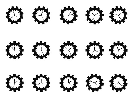 Isolated gear clock icons set on white backgroundのイラスト素材
