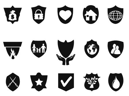Isolated black shield protect icons set from white backgroundのイラスト素材