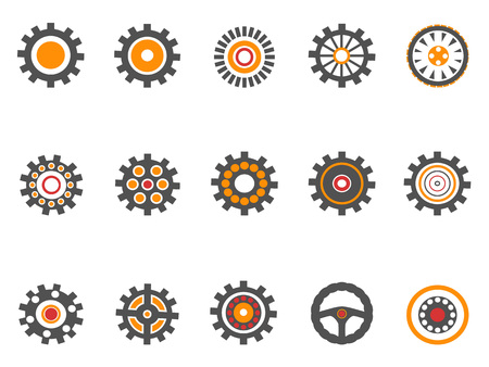 Isolated orange gear and cog icons on white backgroundのイラスト素材