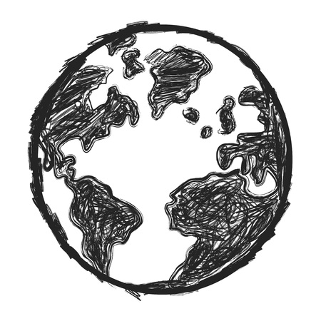 isolated sketchy doodle earth on white backgroundのイラスト素材
