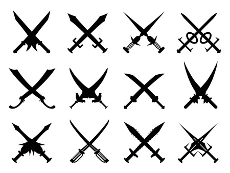 isolated black heraldic swords set froim white backgroundのイラスト素材