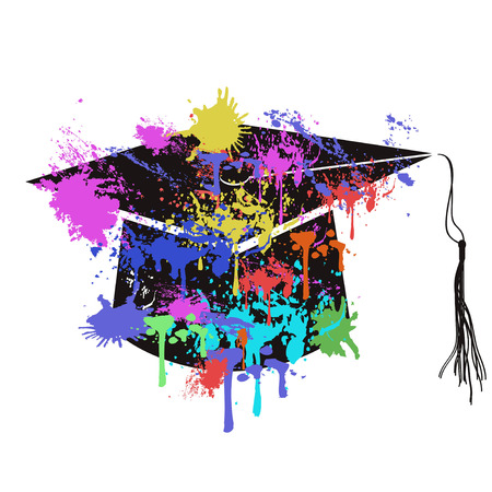 isolated colorful mortarboard cap from white backgroundのイラスト素材