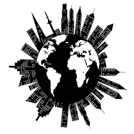 Isolated buildings around the world on white backgroundのイラスト素材