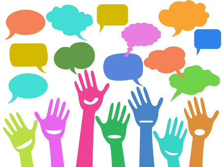 Colorful hands with speech bubbles vector illustrationのイラスト素材