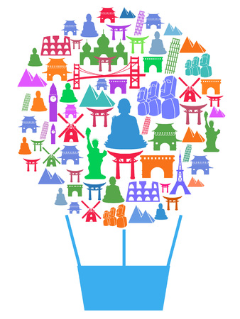 isolated travel landmark in air balloon poster design from white backgroundのイラスト素材