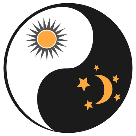 isolated sun and moon in ying yang symbol from white backgroundのイラスト素材