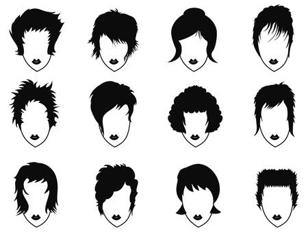isolated woman hairstyle icons set on white backgroundのイラスト素材