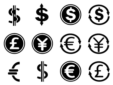 Isolated black currency symbols icons setのイラスト素材