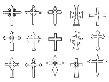 Isolated religious cross outline iconsのイラスト素材