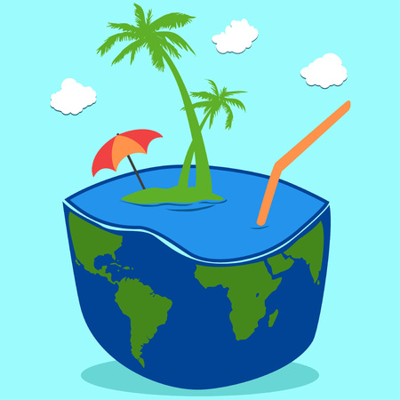 A coconut island drink on blue sky with cloudsのイラスト素材