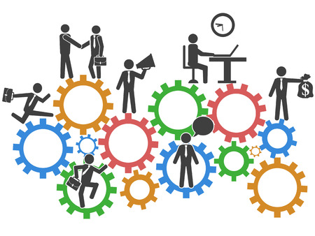 Business people teamwork with mechanism gears on whiteのイラスト素材