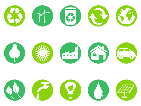 Green eco button icons set on white backgroundのイラスト素材