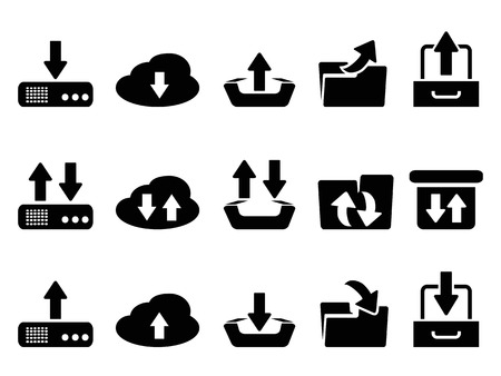 Black download and upload icons set from white backgroundのイラスト素材