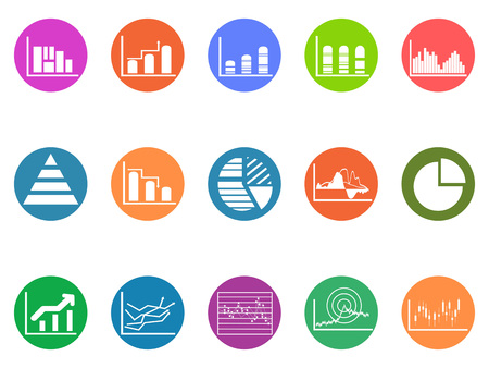 Graph chart round button icons set on white backgroundのイラスト素材