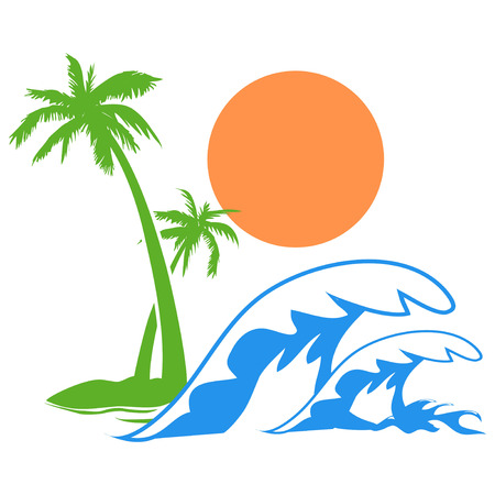Isolated Sunny palm tree and waveのイラスト素材