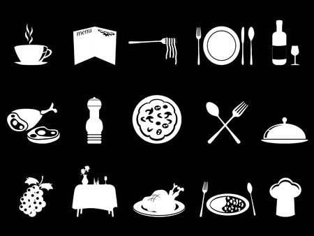 White restaurant icons set from black backgroundのイラスト素材