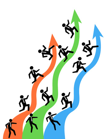 Isolated group of people running on up arrowsのイラスト素材