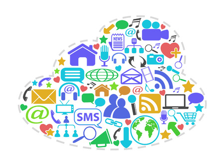Isolated color social network icons in cloud shape on whiteのイラスト素材
