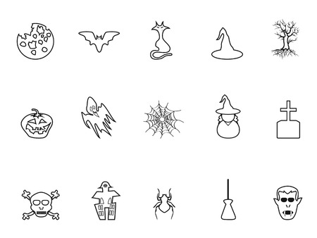 Isolated black Halloween outline icons set from white backgroundのイラスト素材