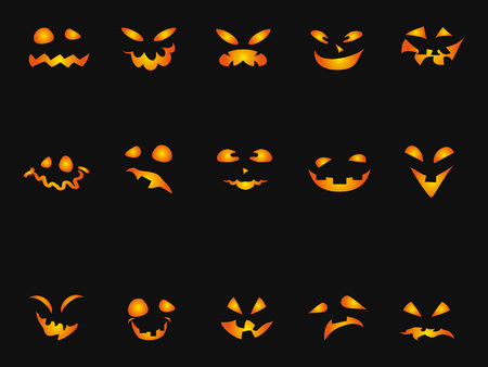 Isolated Halloween Pumpkin smileys icon on black backgroundのイラスト素材