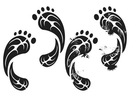 Isolated black grunge carbon eco footprints from white backgroundのイラスト素材