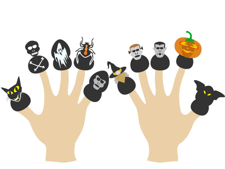 Isolated hands with Halloween puppets on white backgroundのイラスト素材