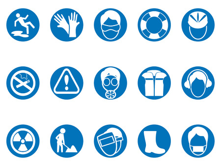 Isolated blue work safety round button icons set from white backgroundのイラスト素材