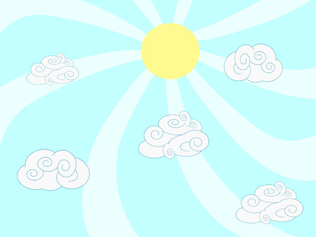 the cartoon style of clouds and sun on blue backgroundのイラスト素材