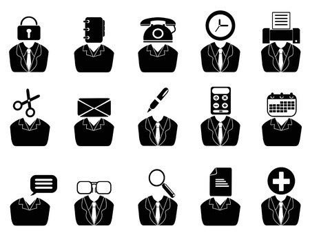 Isolated business people with office tools icons.のイラスト素材