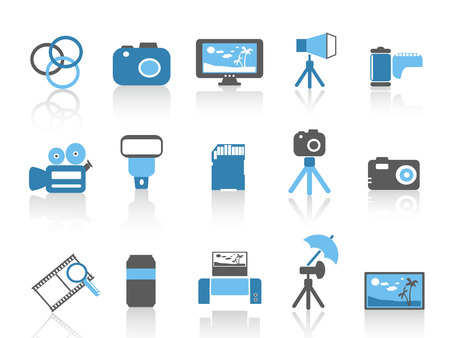 Isolated blue color photography element icons set from white backgroundのイラスト素材