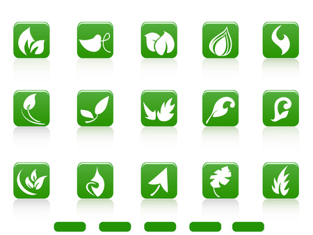 Isolated green abstract leaves icon buttons on white backgroundのイラスト素材