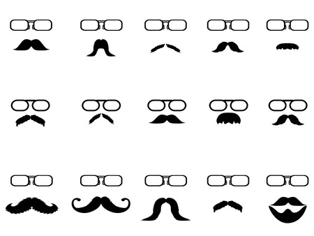 Isolated moustache with glasses icons set on white backgroundのイラスト素材