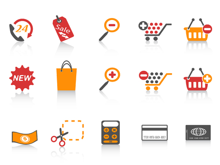 isolated orange red color series shopping icons set from white backgroundのイラスト素材