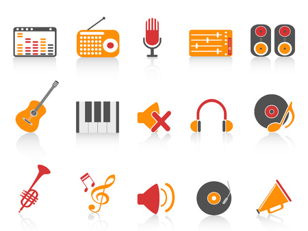 isolated orange red color series music sound equipment icons set from white backgroundのイラスト素材
