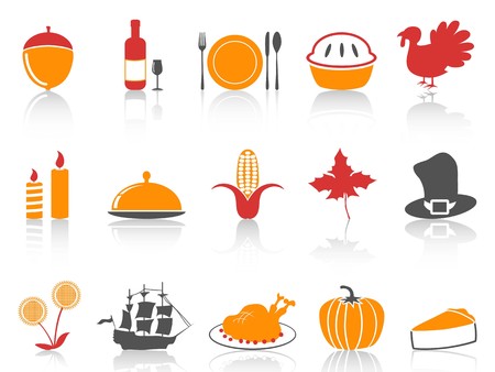 isolated orange and red color series thanksgiving icons set from white backgroundのイラスト素材