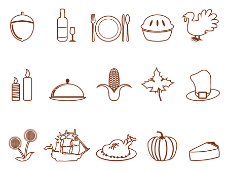 isolated thanksgiving outline icons set from white backgroundのイラスト素材