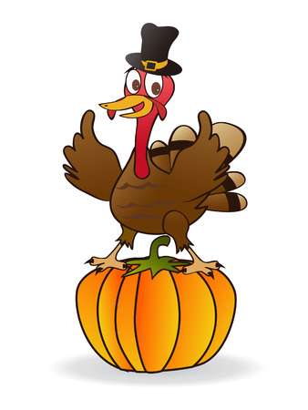 isolated the thanksgiving turkey on pumpkin from white backgroundのイラスト素材