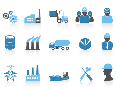Isolated blue color series industry icons set on white backgroundのイラスト素材