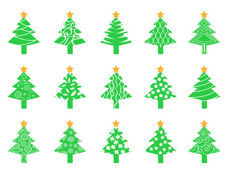 isolated green Christmas tree icons set from white backgroundのイラスト素材
