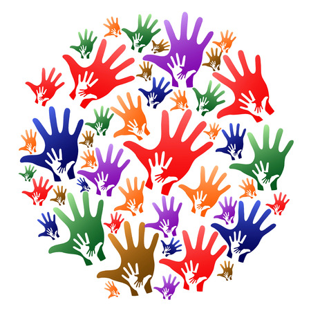 Colorful caring hands circle on white background.のイラスト素材