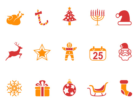 Orange and red color Christmas icons set on white background.のイラスト素材
