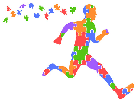 Color runner jigsaw puzzles on white background.のイラスト素材