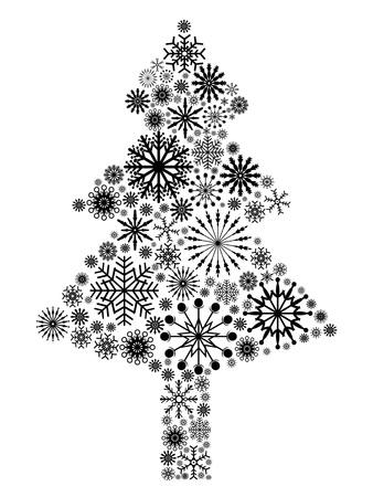 Black snowflake Christmas tree on white background.のイラスト素材