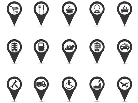 isolated black location place gps pin icons set from white backgroundのイラスト素材