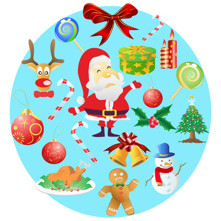 Isolated Christmas symbols in round circle on white backgroundのイラスト素材