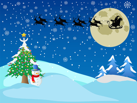 the Christmas holiday background of santa across the snow nightのイラスト素材