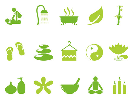 isolated green color spa icons set from white backgroundのイラスト素材